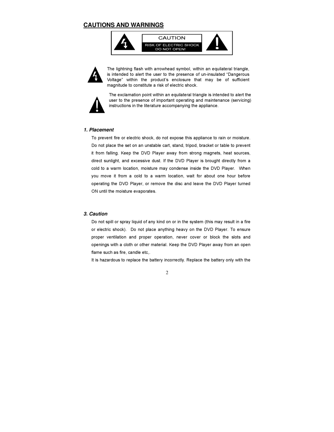 Audiovox D1750T owner manual Placement 