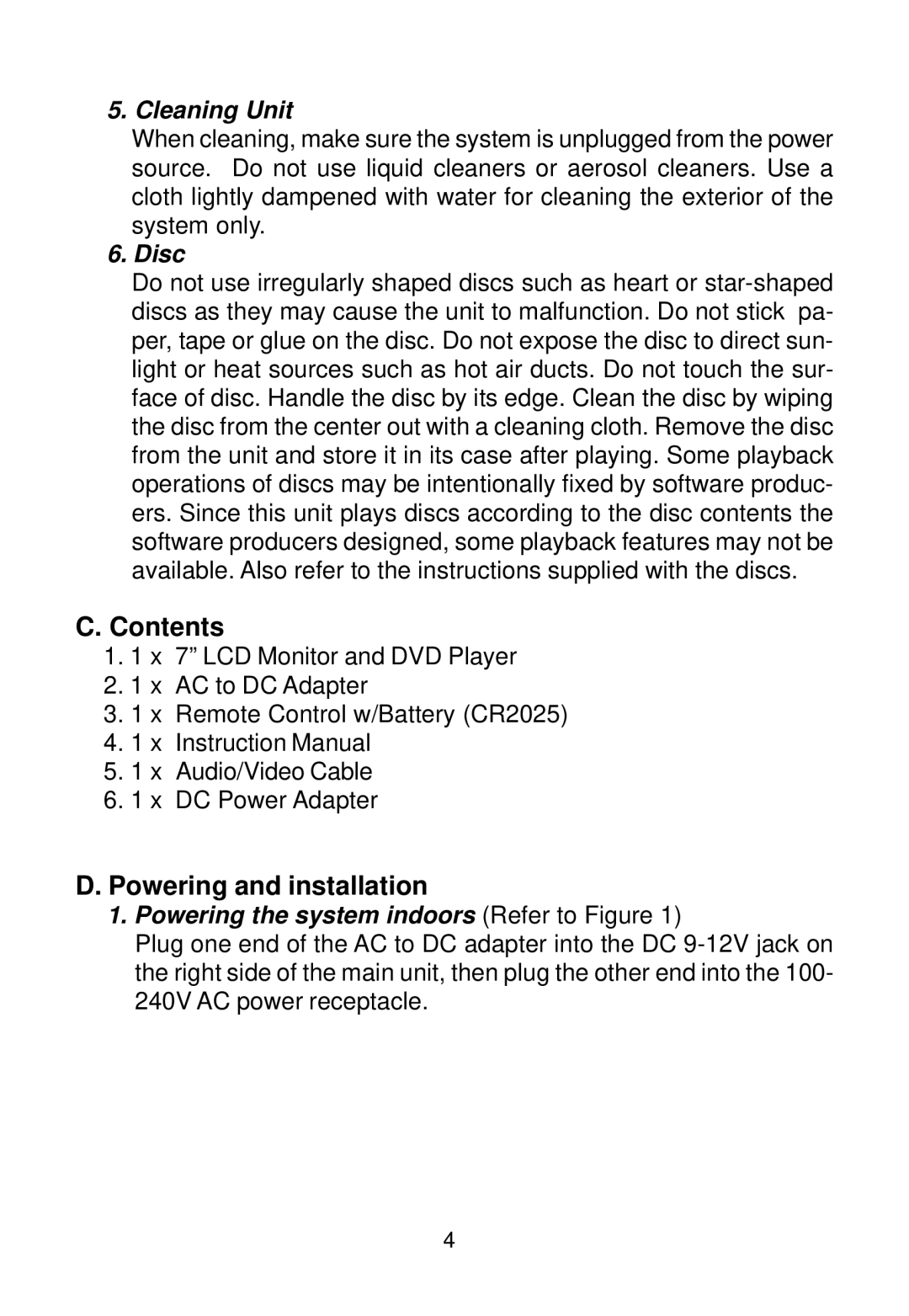 Audiovox D1788 manual Contents, Powering and installation 