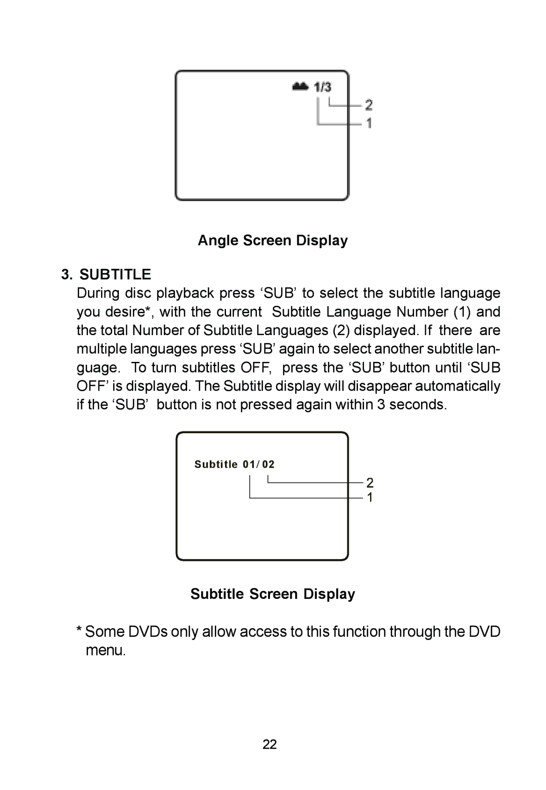 Audiovox D1788ES manual Angle Screen Display, Subtitle Screen Display 