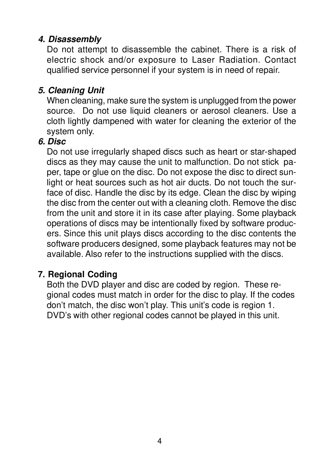 Audiovox D1788PK manual Disassembly, Regional Coding 