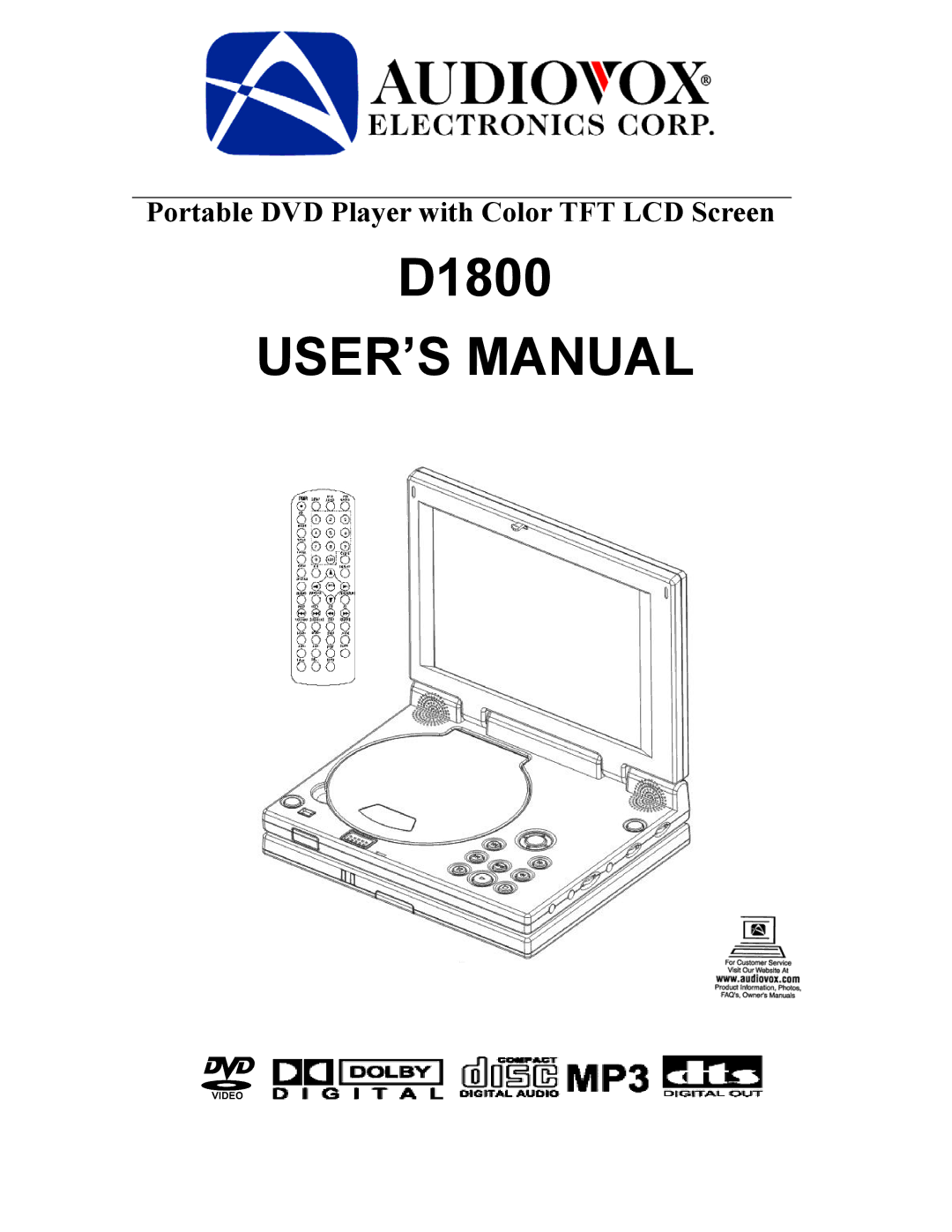 Audiovox D1800 user manual USER’S Manual 