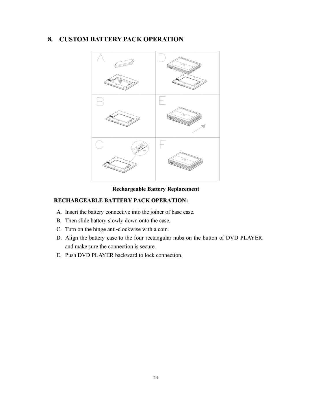 Audiovox D1800 Custom Battery Pack Operation, Rechargeable Battery Replacement, Rechargeable Battery Pack Operation 