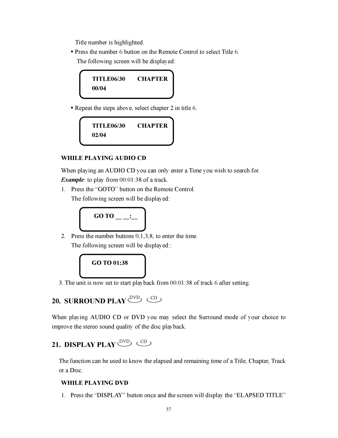 Audiovox D1800 user manual TITLE06/30 /04, While Playing Audio CD, GO to 