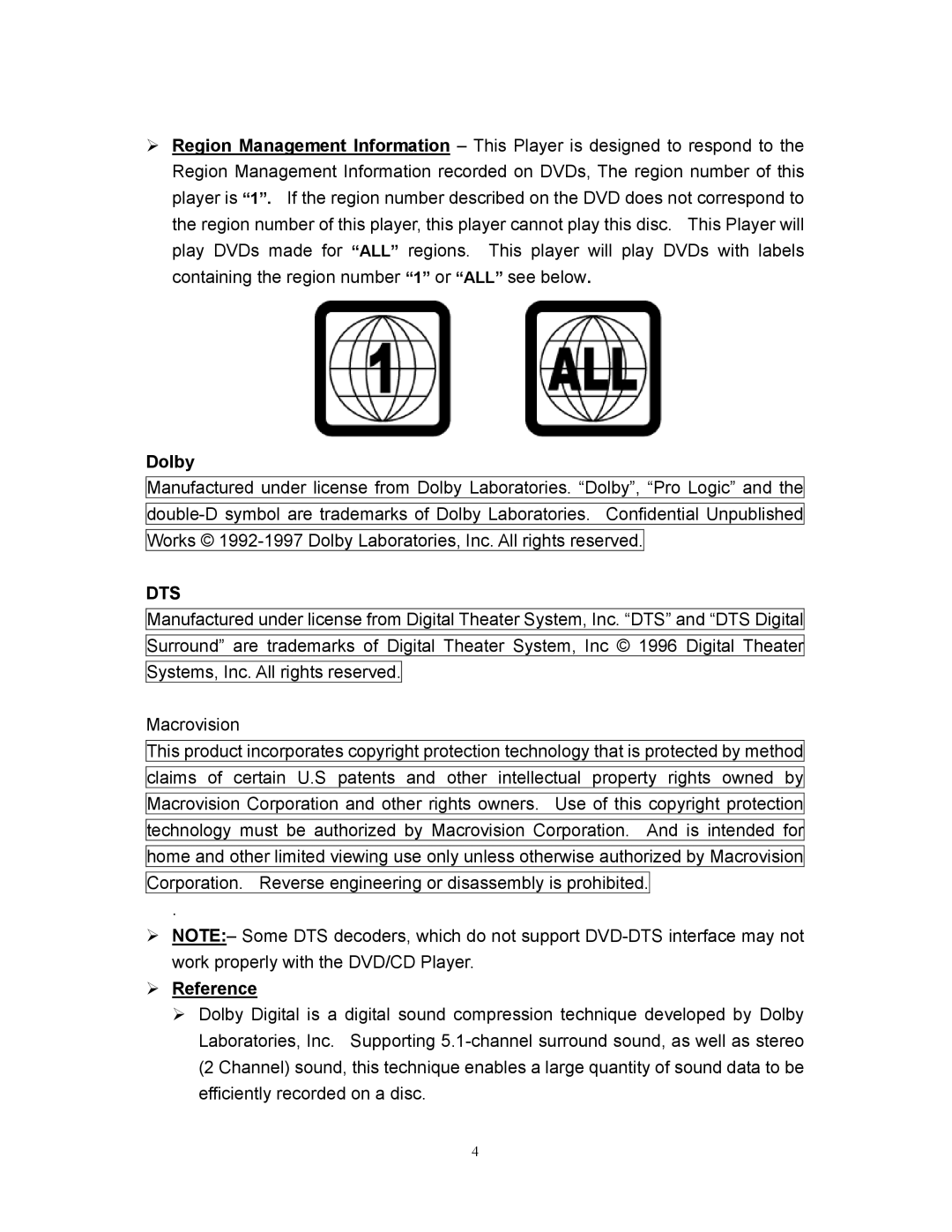 Audiovox D1800 user manual Dts 