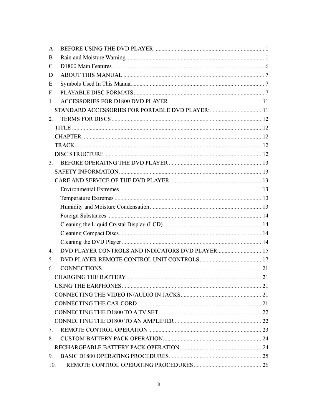 Audiovox D1800 user manual Humidity and Moisture Condensation 