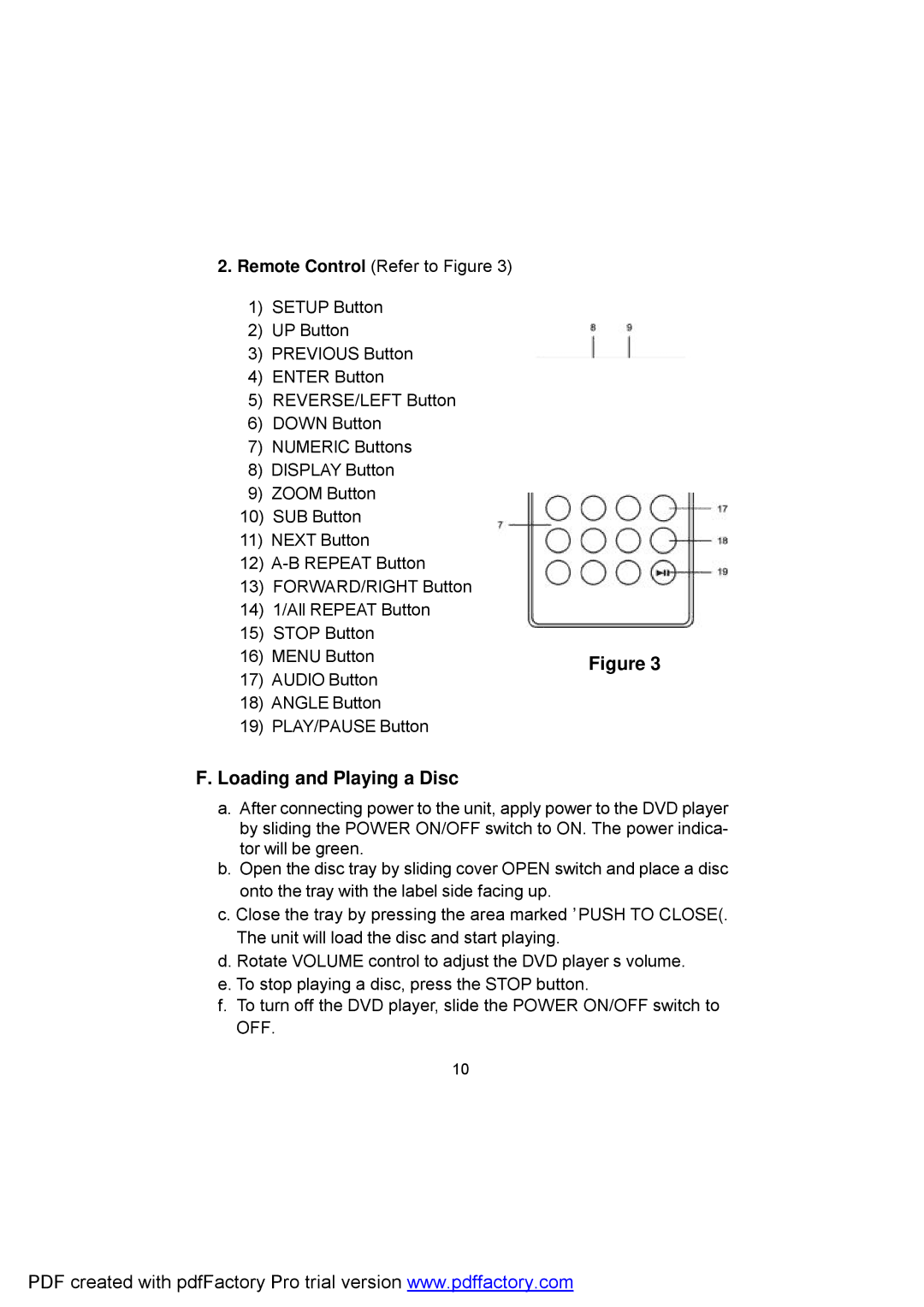 Audiovox D1809 manual Loading and Playing a Disc 