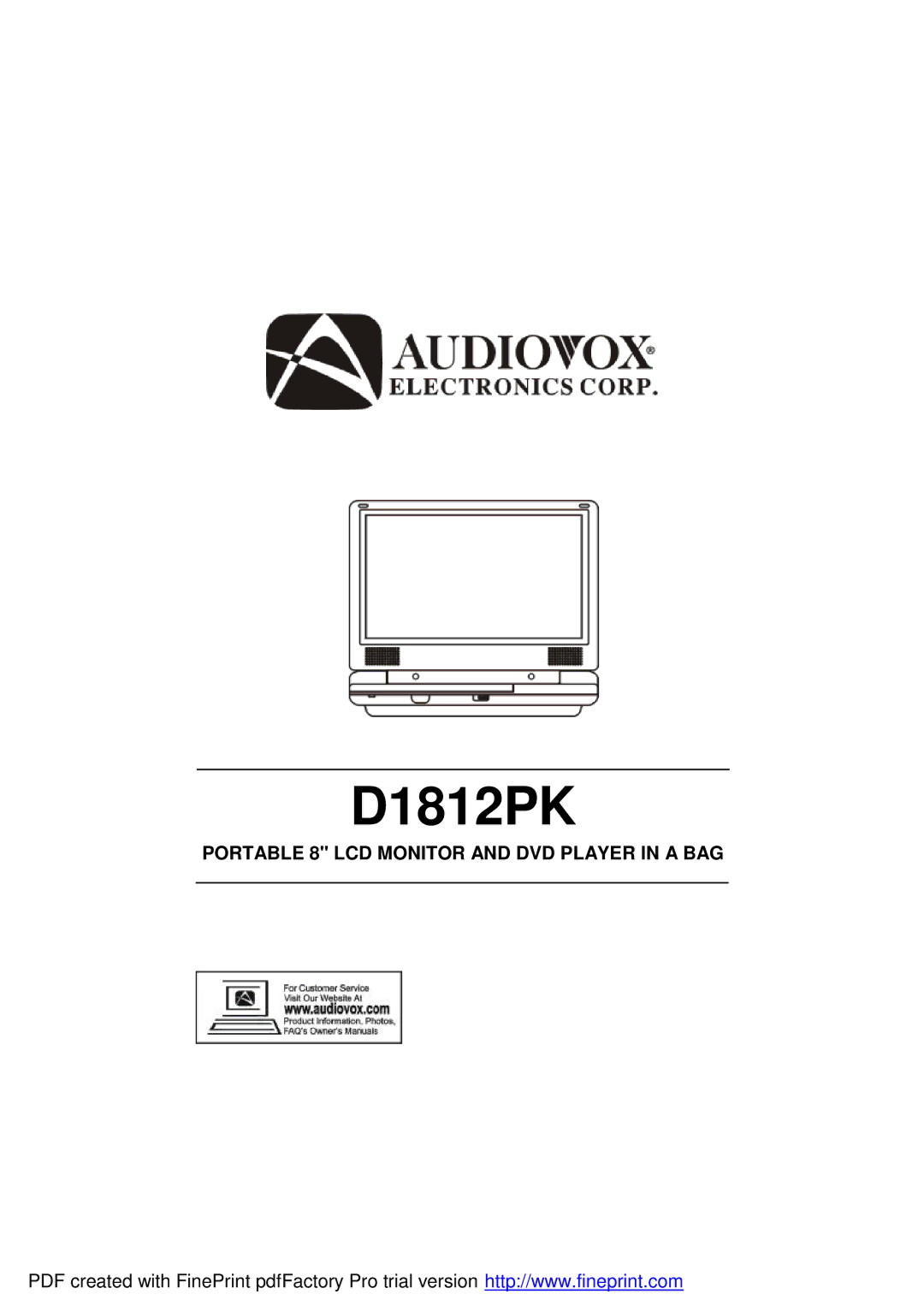 Audiovox D1812PK manual 