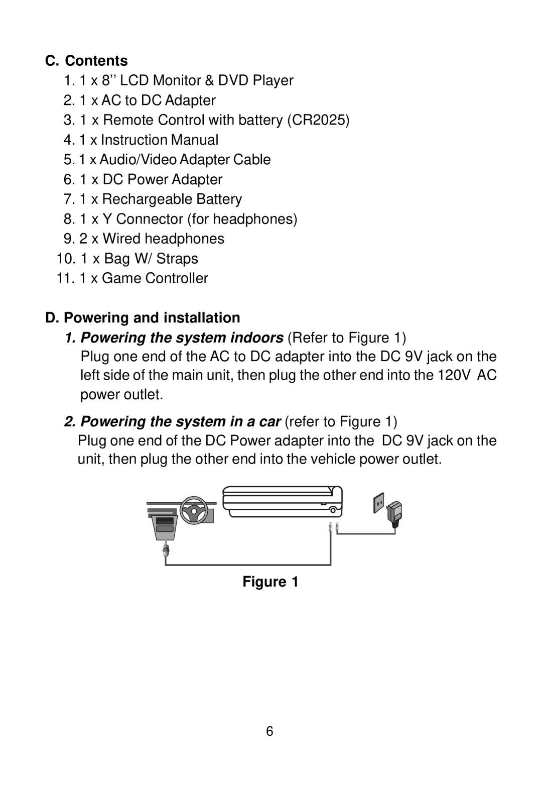 Audiovox D1812PKG manual Contents, Powering and installation 