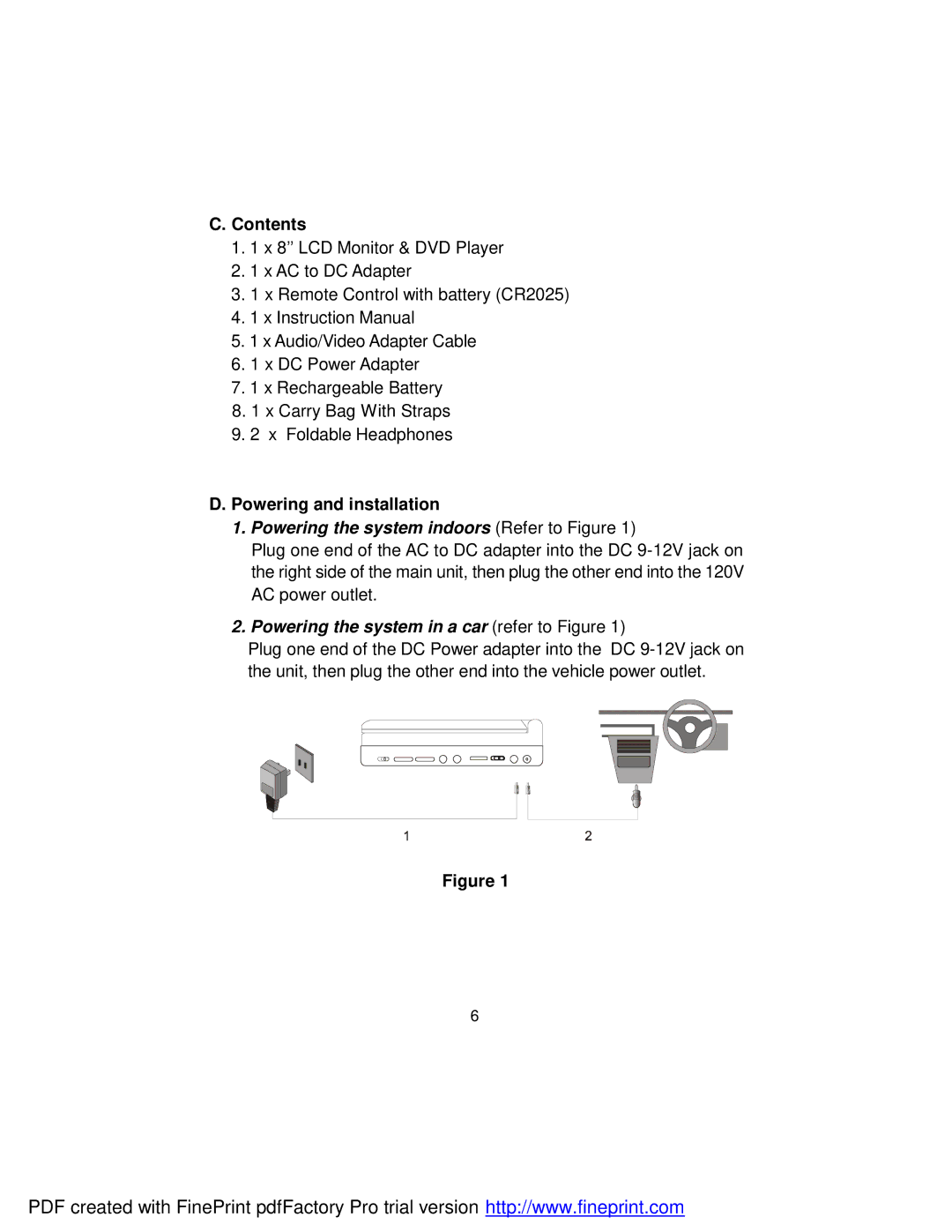 Audiovox D1817PK manual Contents, Powering and installation 