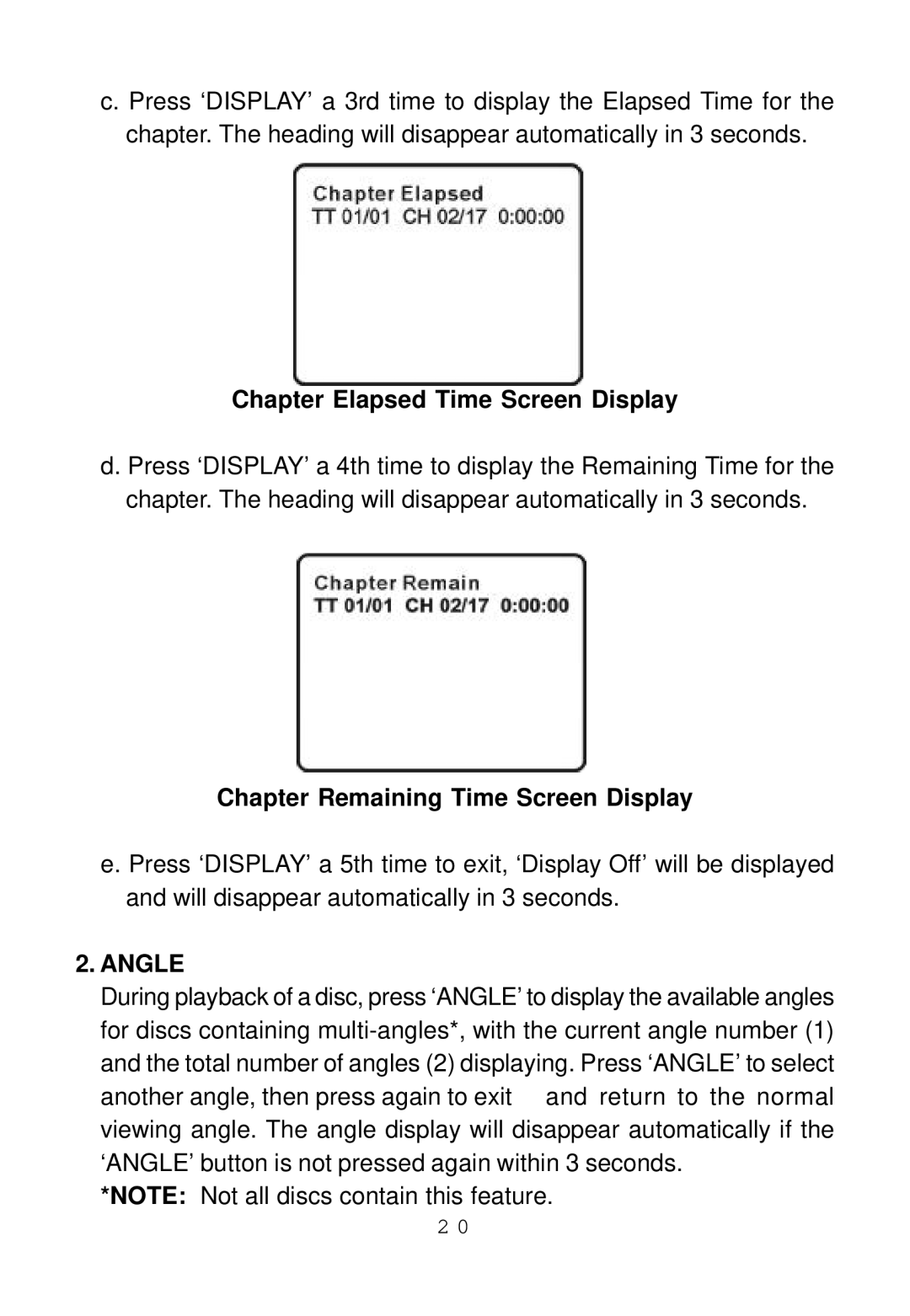 Audiovox D1817PKG manual Chapter Elapsed Time Screen Display, Chapter Remaining Time Screen Display 