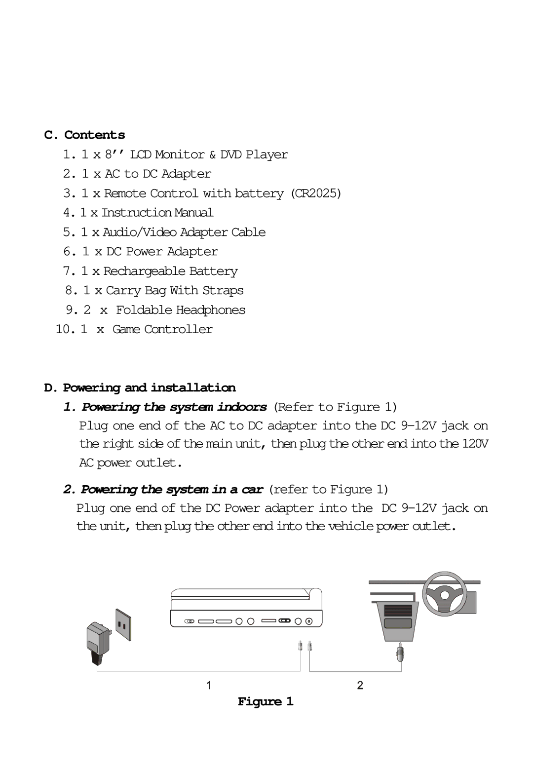 Audiovox D1817PKG manual Contents, Powering and installation 