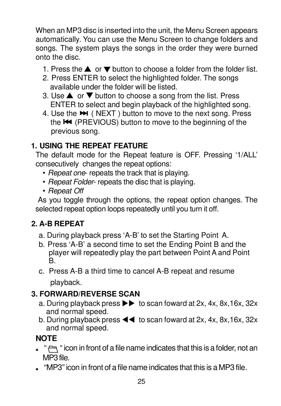 Audiovox D1888 manual Using the Repeat Feature 