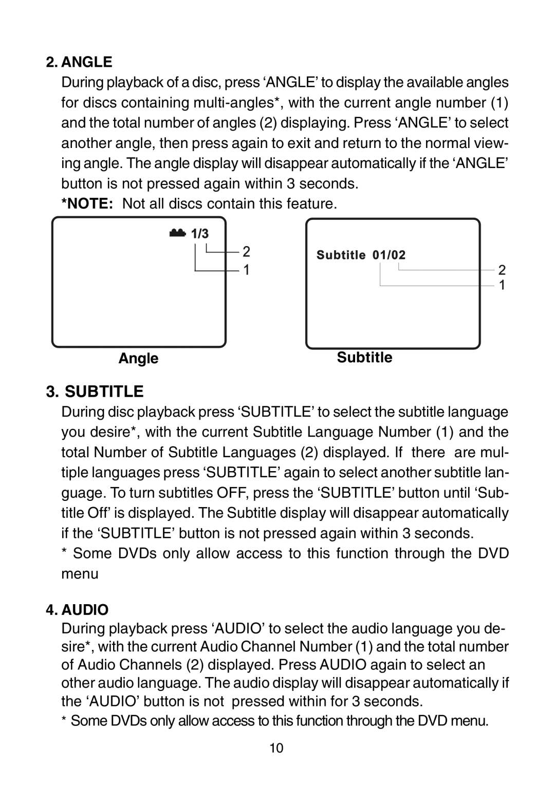 Audiovox D1915 manual Angle Subtitle, Audio 