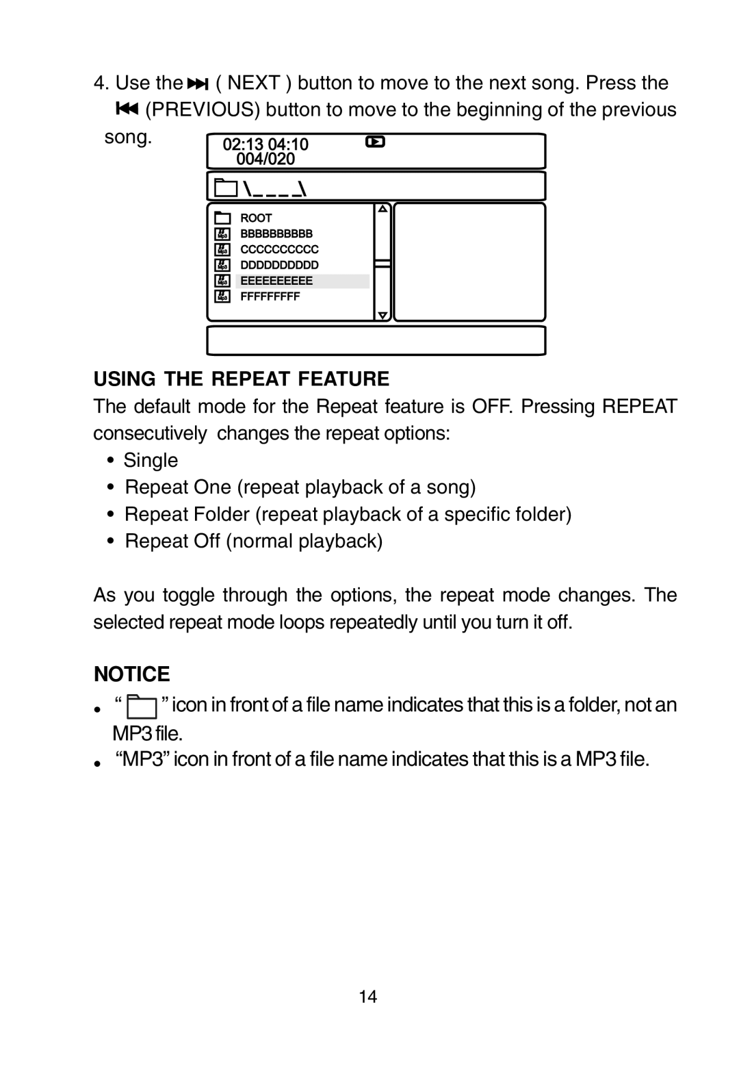 Audiovox D1915 manual Using the Repeat Feature 