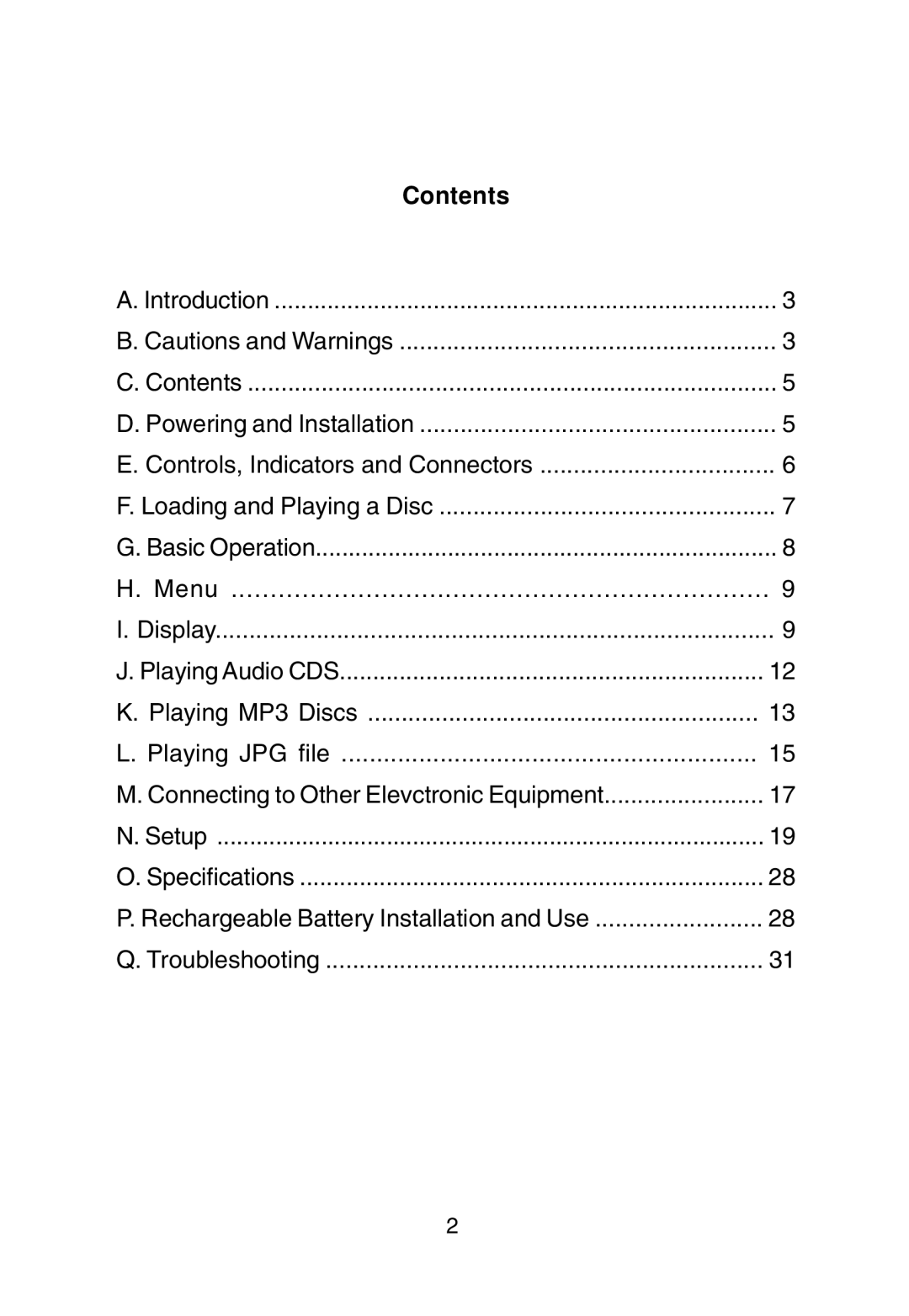 Audiovox D1915 manual Contents 