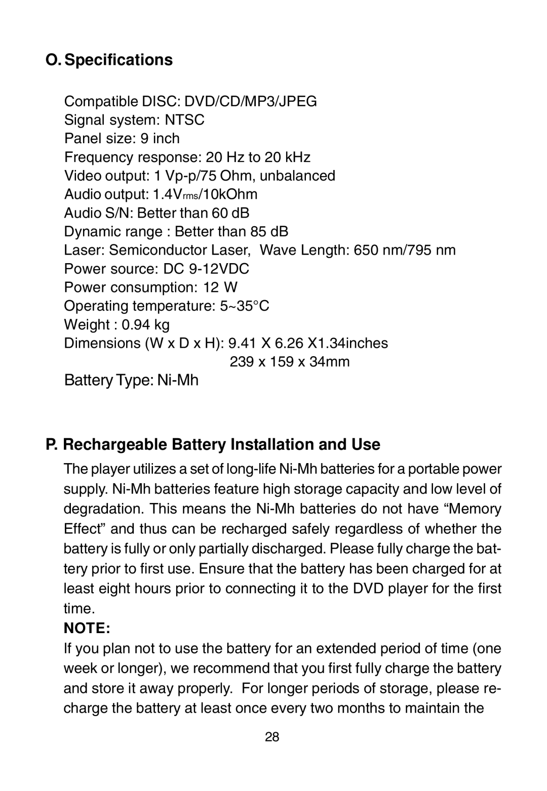 Audiovox D1915 manual Specifications 