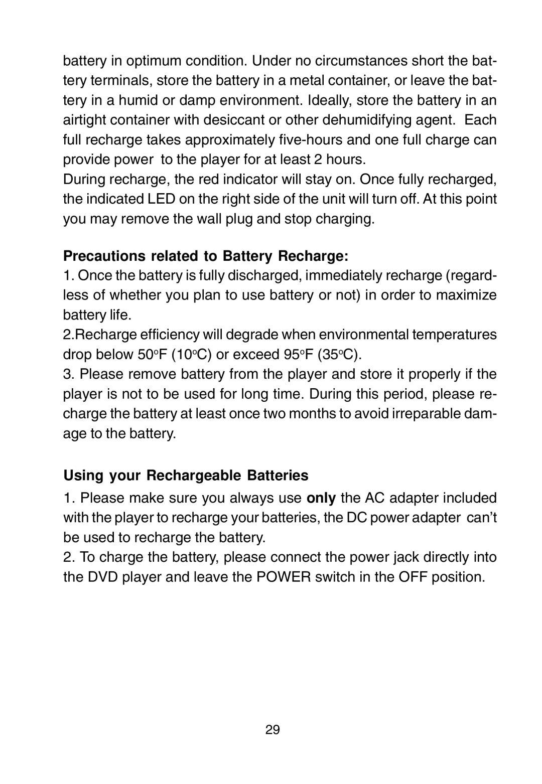 Audiovox D1915 manual Precautions related to Battery Recharge, Using your Rechargeable Batteries 