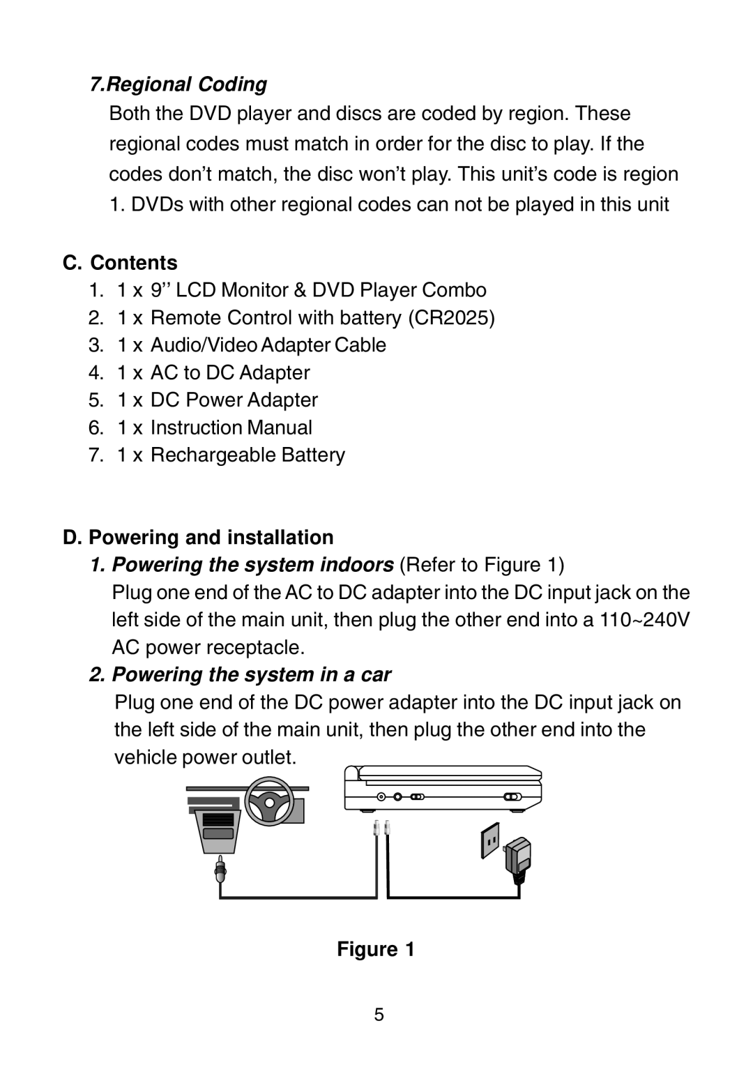 Audiovox D1915 manual Regional Coding, Powering and installation 