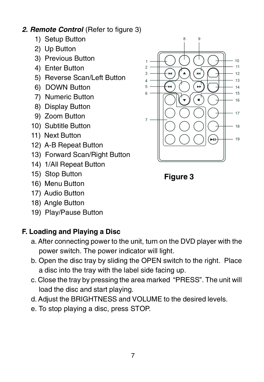 Audiovox D1915 manual Loading and Playing a Disc 