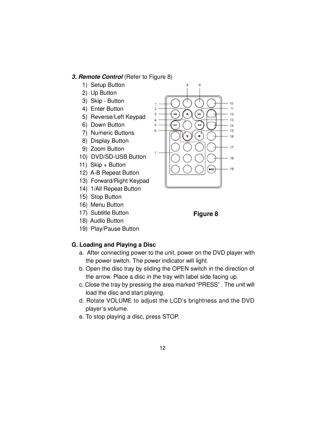 Audiovox D1917ES manual Loading and Playing a Disc 