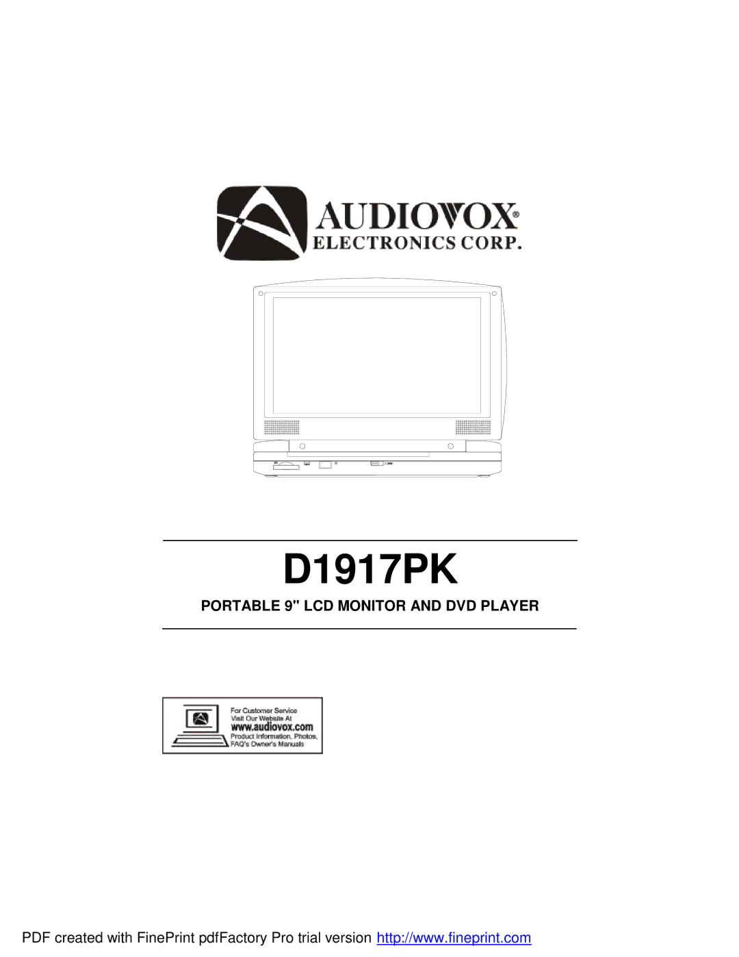 Audiovox D1917PK manual 