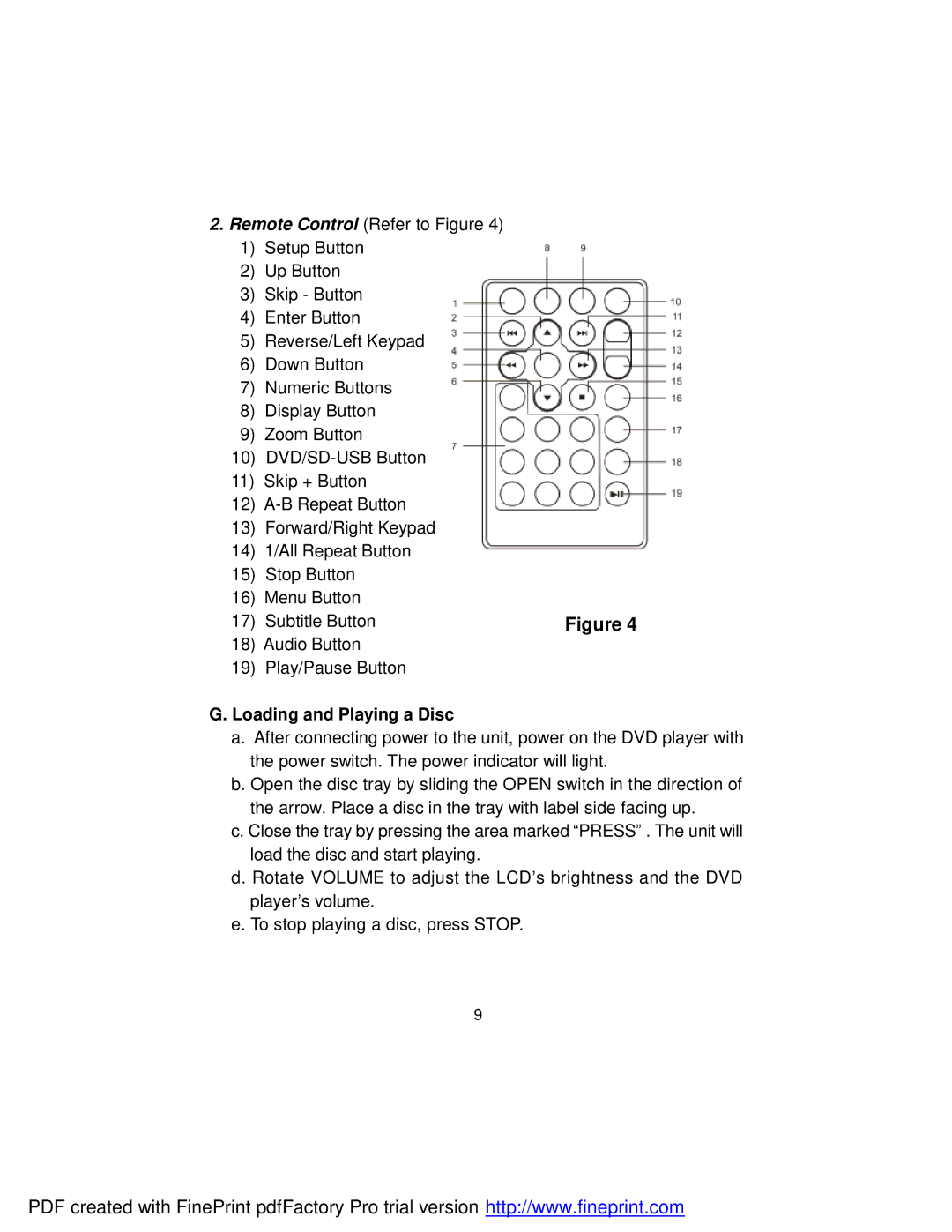 Audiovox D1917PK manual Loading and Playing a Disc 