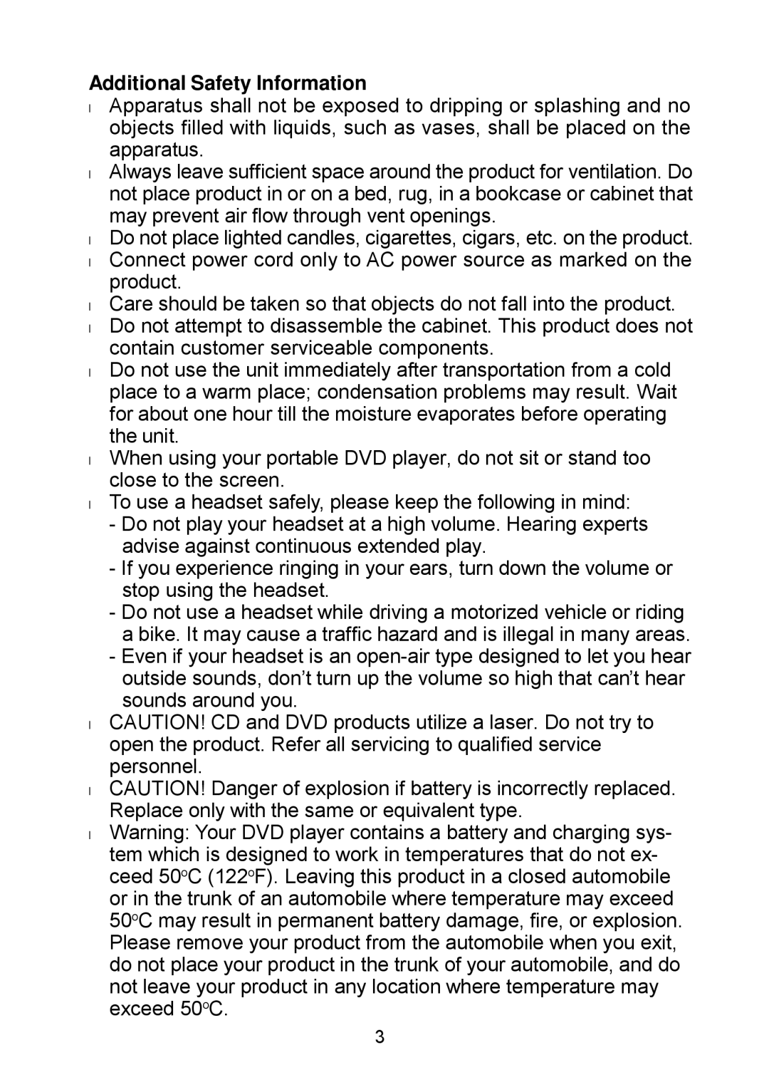 Audiovox D1929B manual Additional Safety Information 