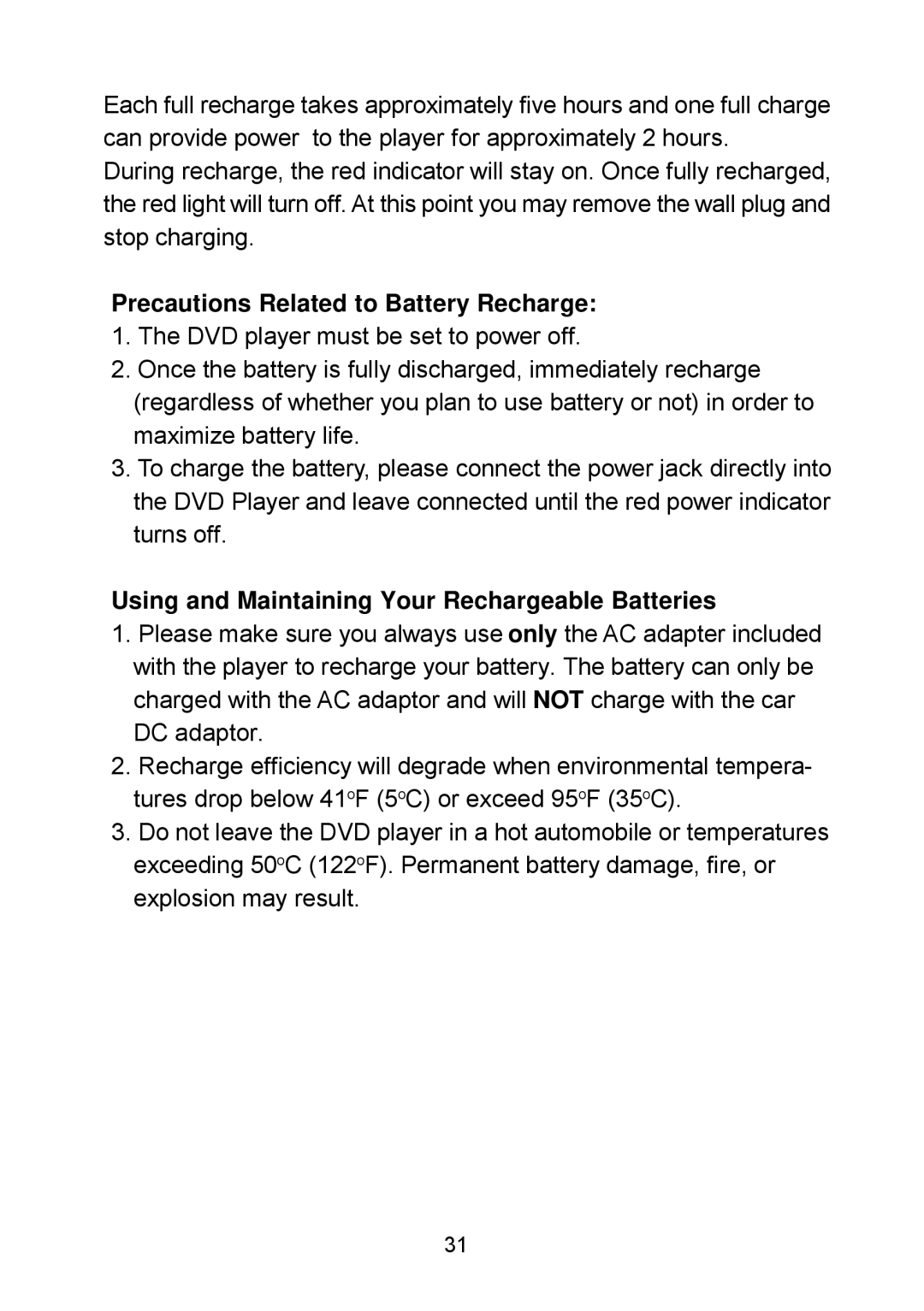 Audiovox D1929B manual Precautions Related to Battery Recharge, Using and Maintaining Your Rechargeable Batteries 