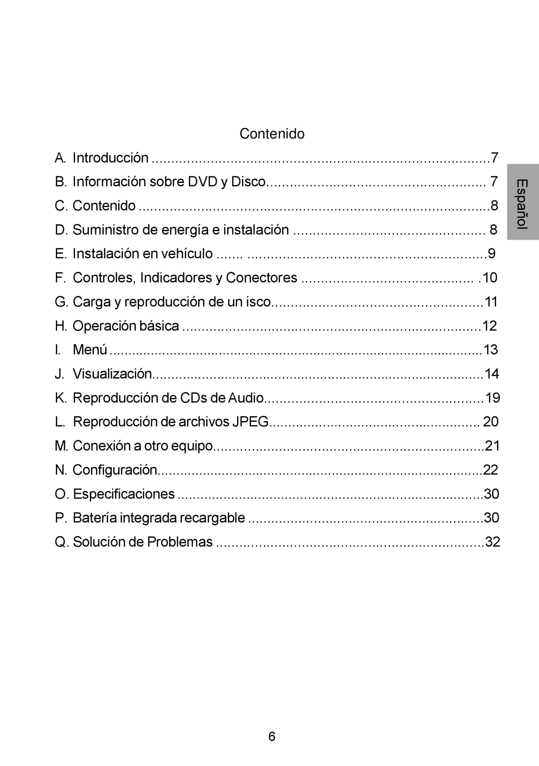 Audiovox D1929B manual Contenido, Controles, Indicadores y Conectores 