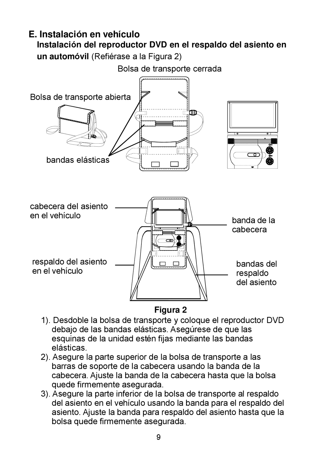 Audiovox D1929B manual Instalación en vehículo, Figura 