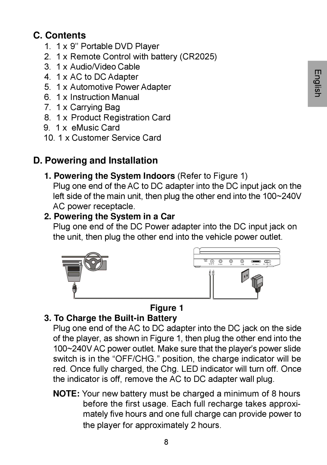 Audiovox D1929B manual Contents, Powering and Installation 