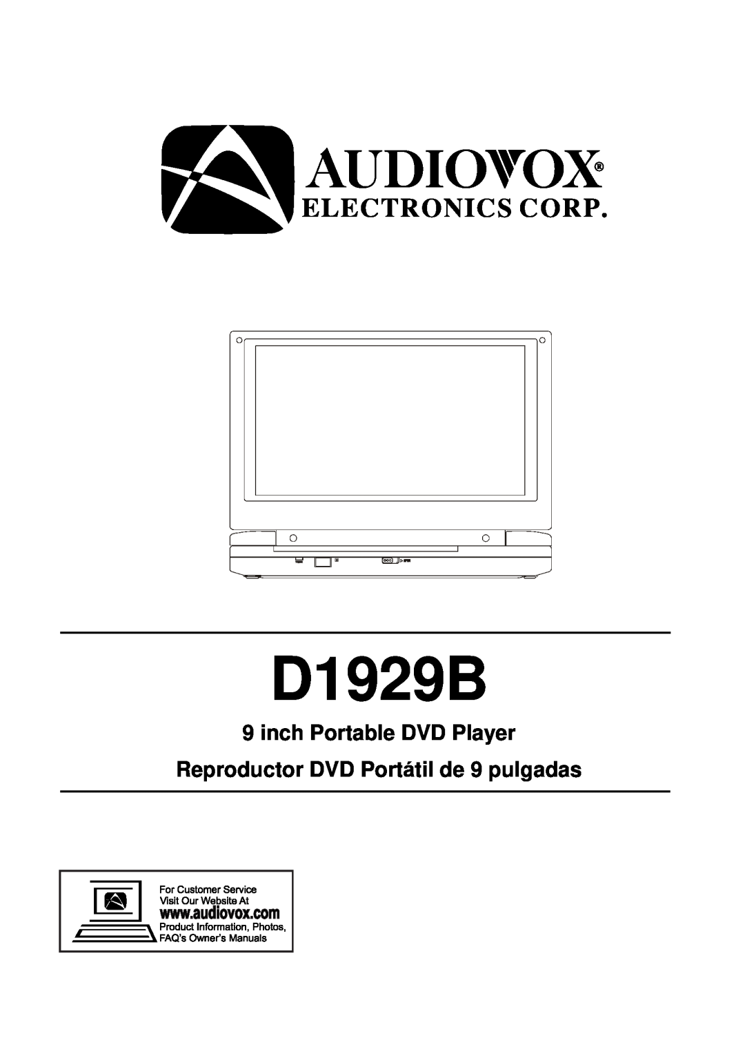 Audiovox D1929B manual inch Portable DVD Player Reproductor DVD Portátil de 9 pulgadas 