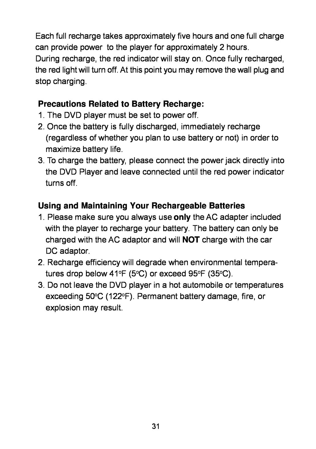 Audiovox D1929B manual Precautions Related to Battery Recharge, Using and Maintaining Your Rechargeable Batteries 