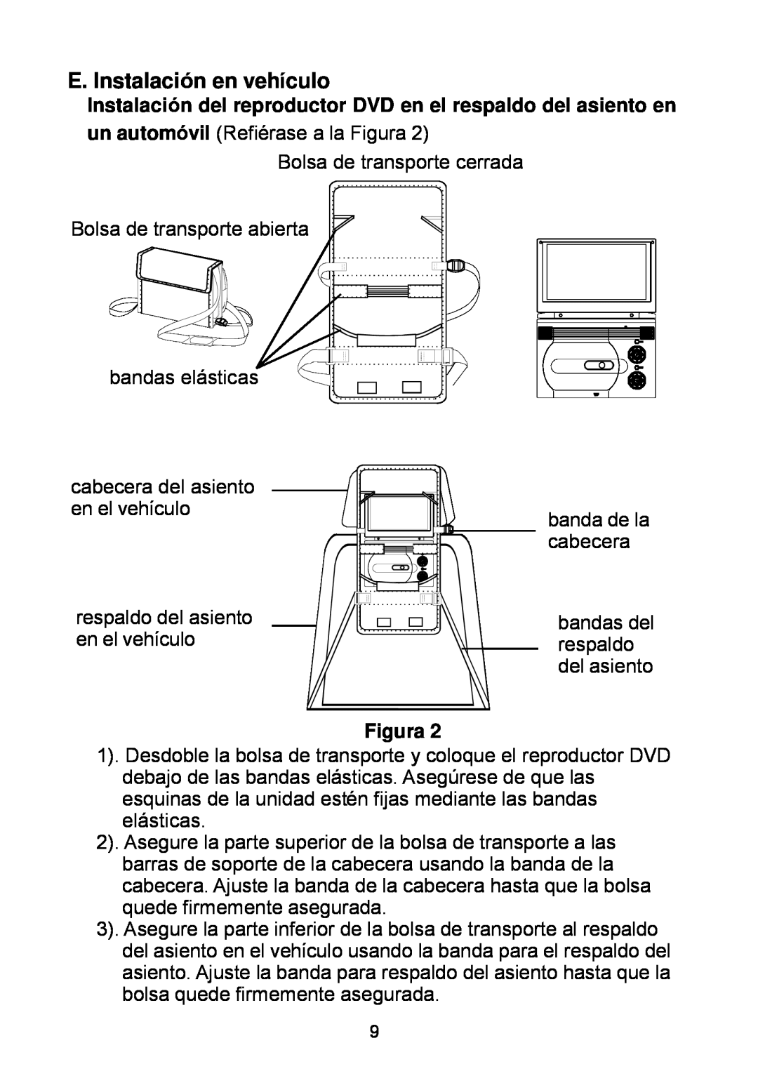 Audiovox D1929B manual E. Instalación en vehículo, Figura 