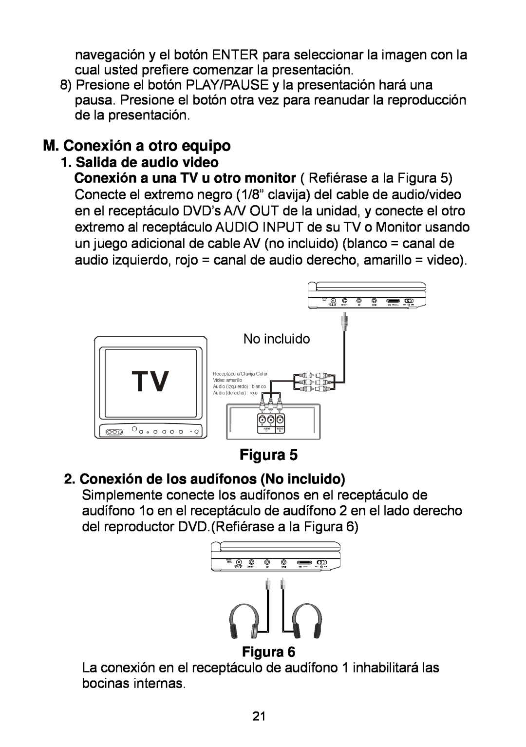Audiovox D1929B M. Conexión a otro equipo, Salida de audio video, Conexión a una TV u otro monitor Refiérase a la Figura 