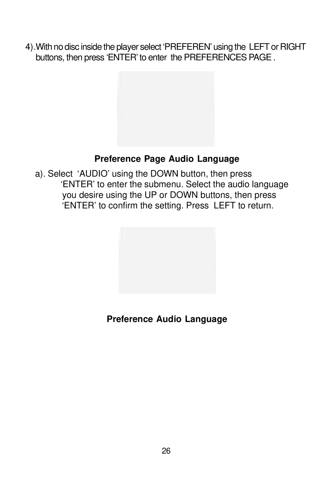 Audiovox D1988 manual Preference Page Audio Language, Preference Audio Language 