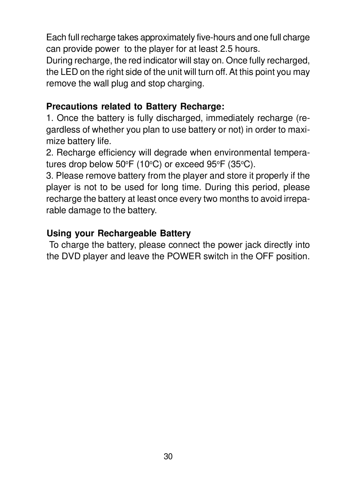 Audiovox D1988 manual Precautions related to Battery Recharge, Using your Rechargeable Battery 