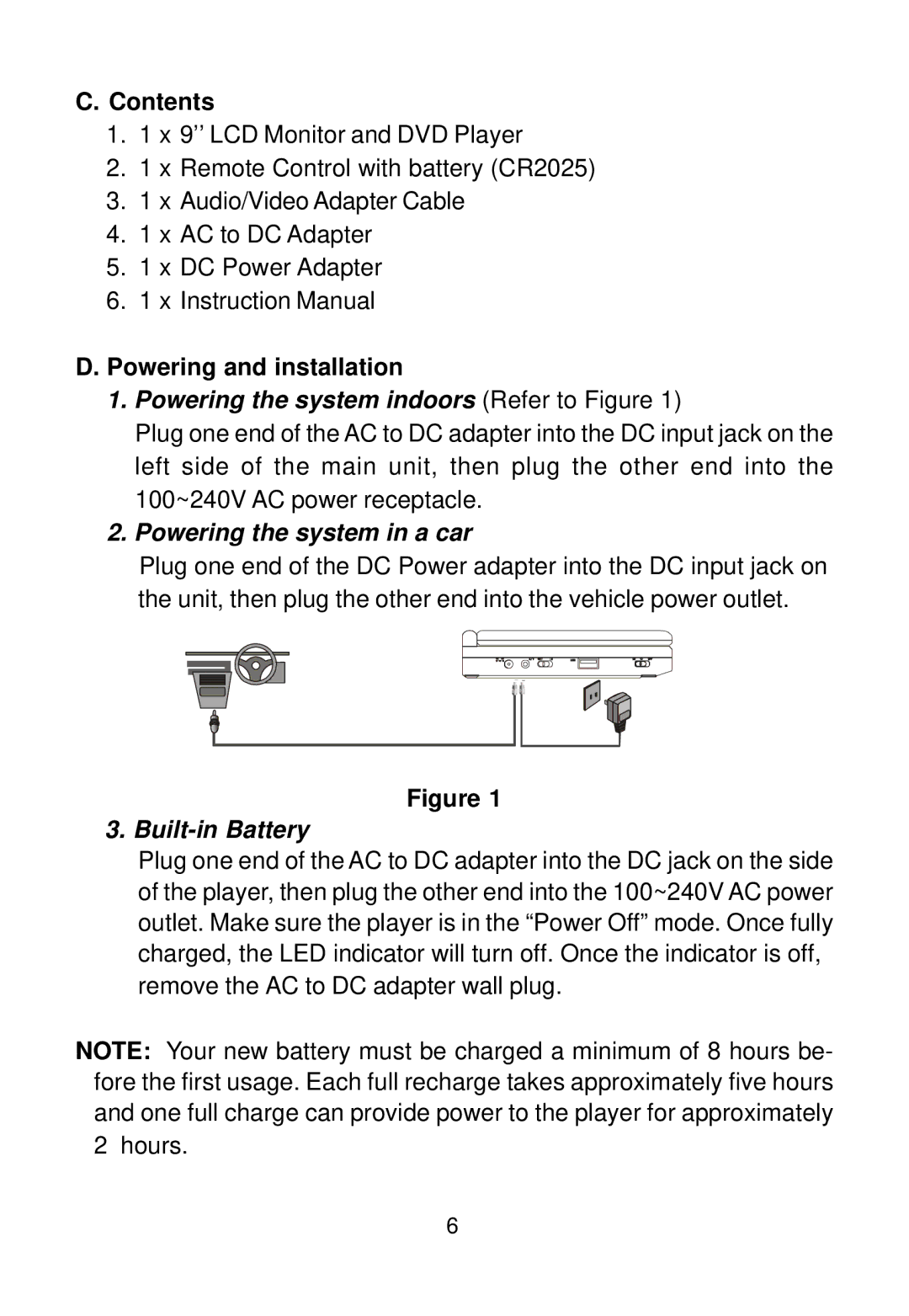 Audiovox D1988 manual Contents, Powering and installation 