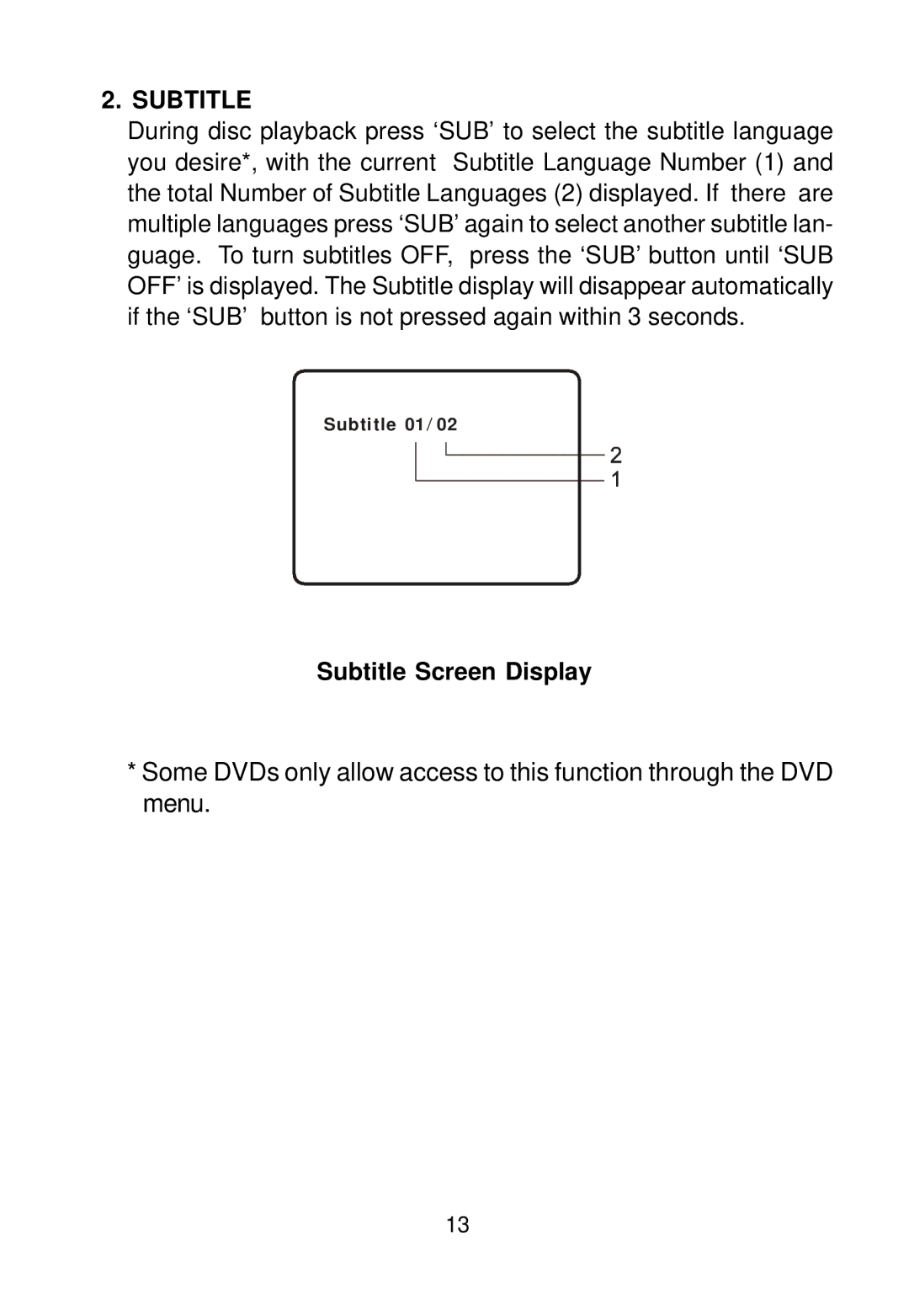 Audiovox D1988PK manual Subtitle Screen Display 