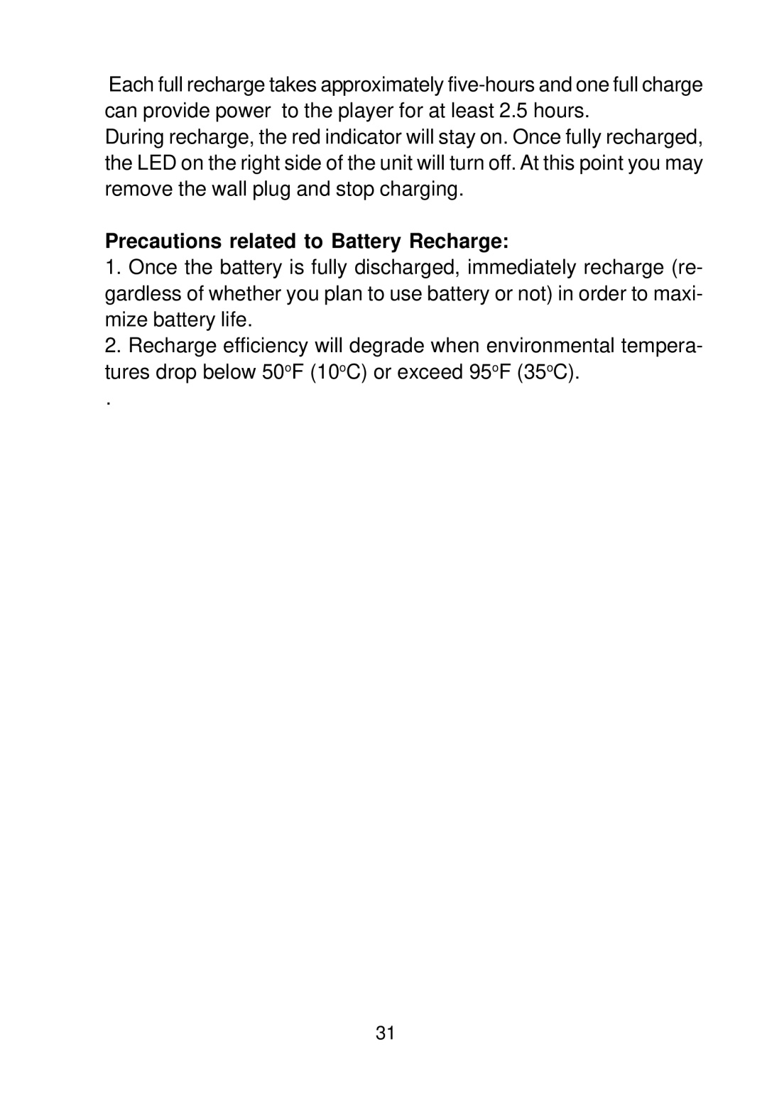 Audiovox D1988PK manual Precautions related to Battery Recharge 