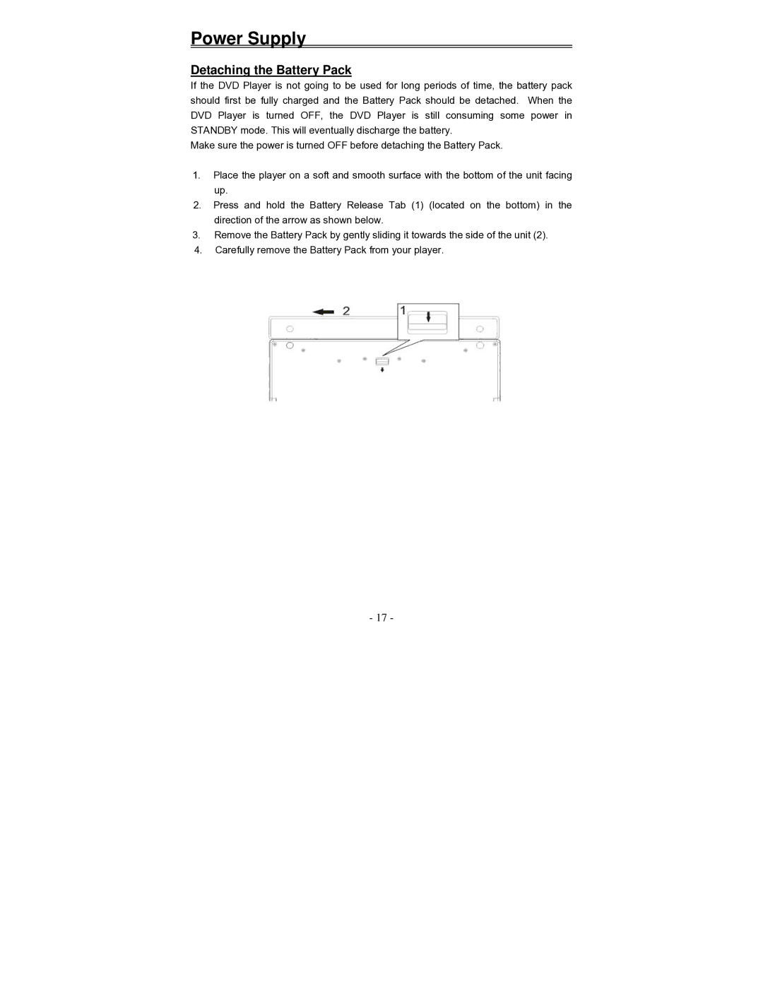 Audiovox D2010 owner manual Detaching the Battery Pack 