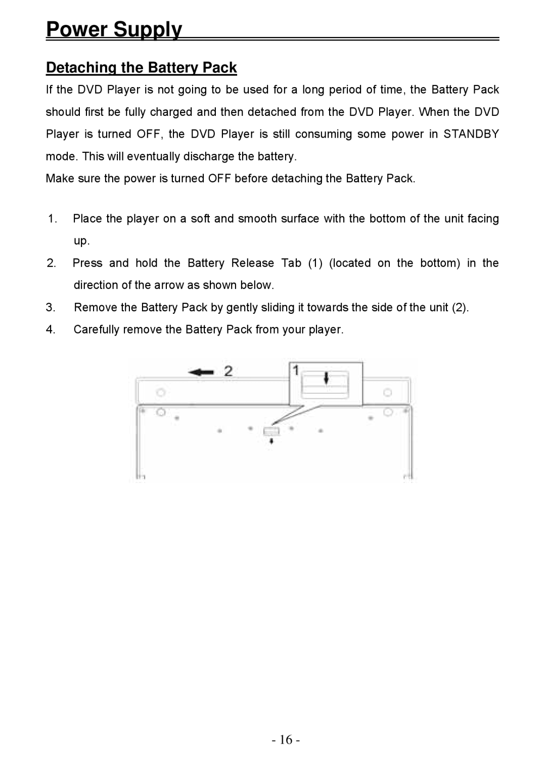 Audiovox D2011 owner manual Detaching the Battery Pack 