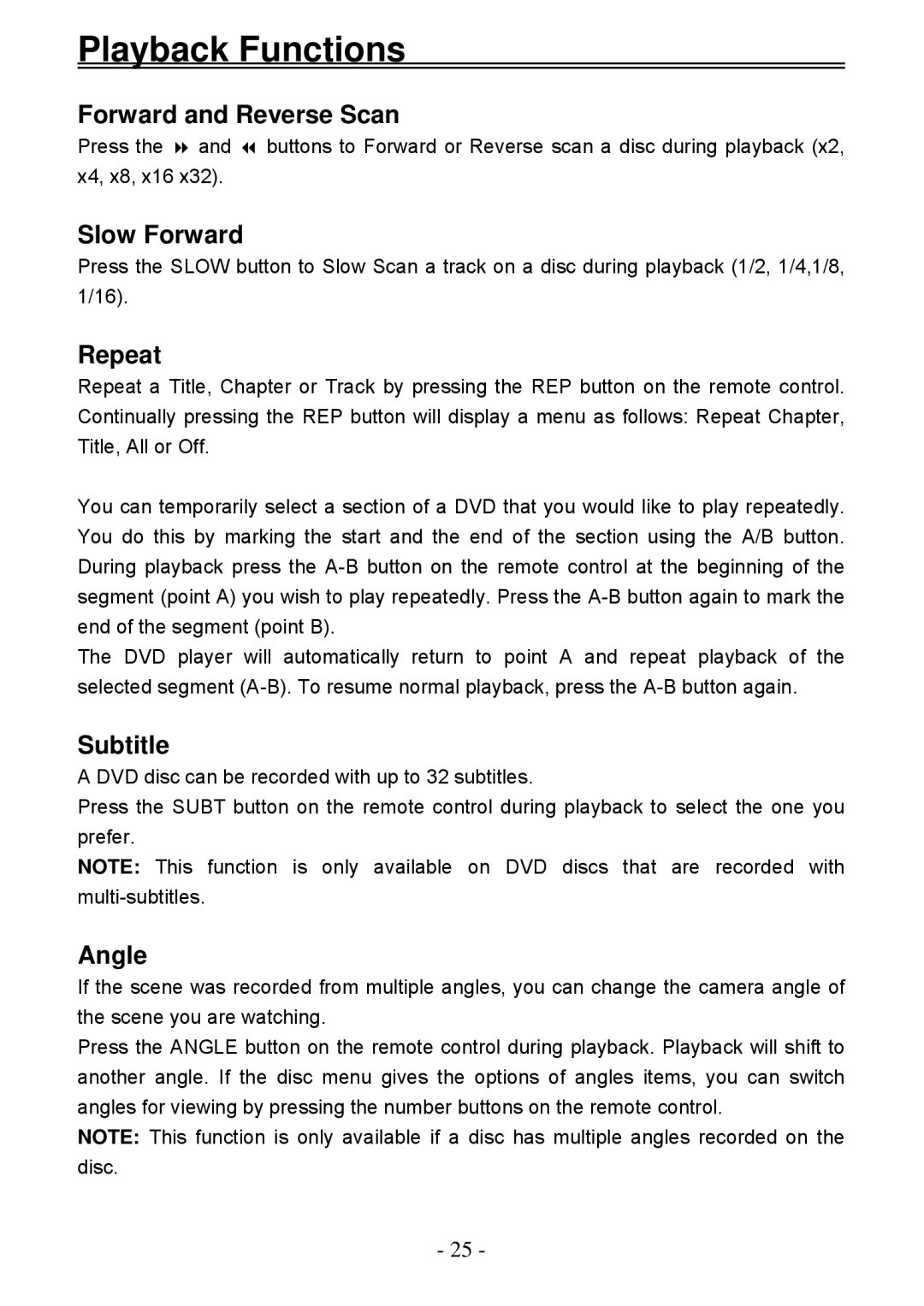 Audiovox D2011 owner manual Playback Functions 