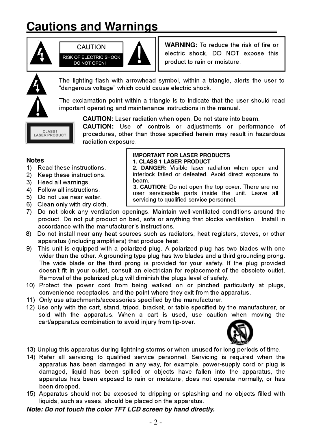 Audiovox D2011 owner manual Radiation exposure 