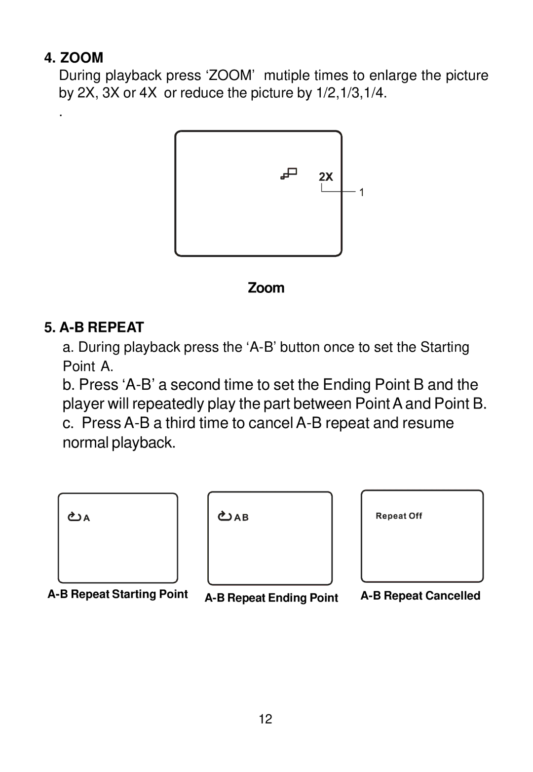 Audiovox D2016 manual Zoom, B Repeat 