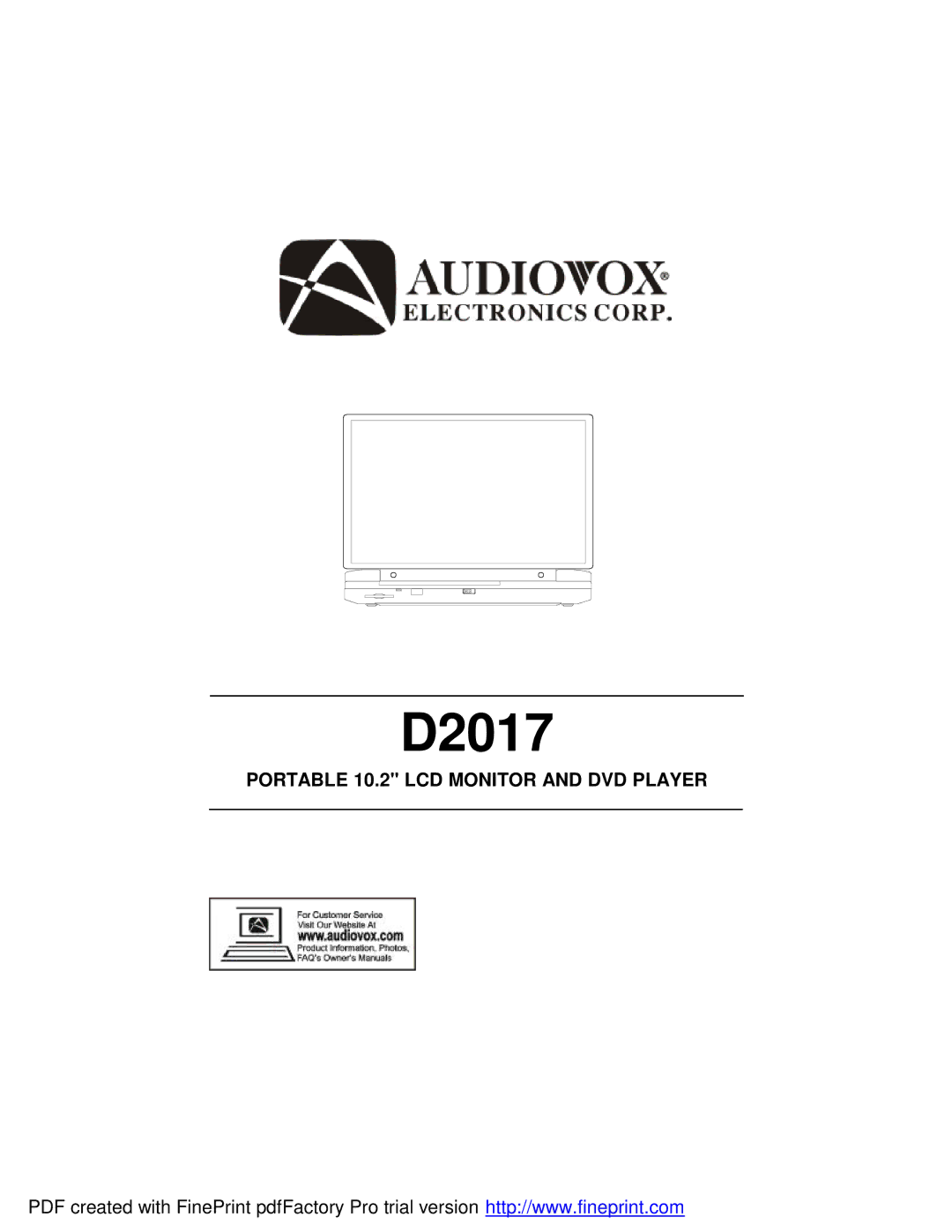 Audiovox D2017 manual 