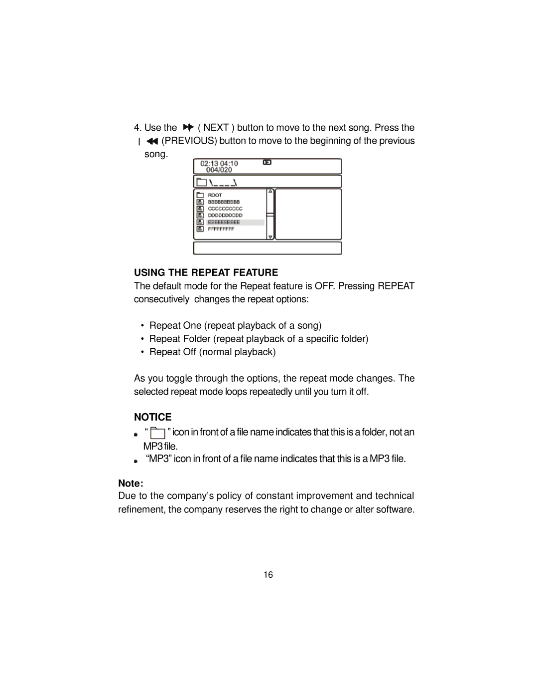 Audiovox D2017PK manual Using the Repeat Feature 