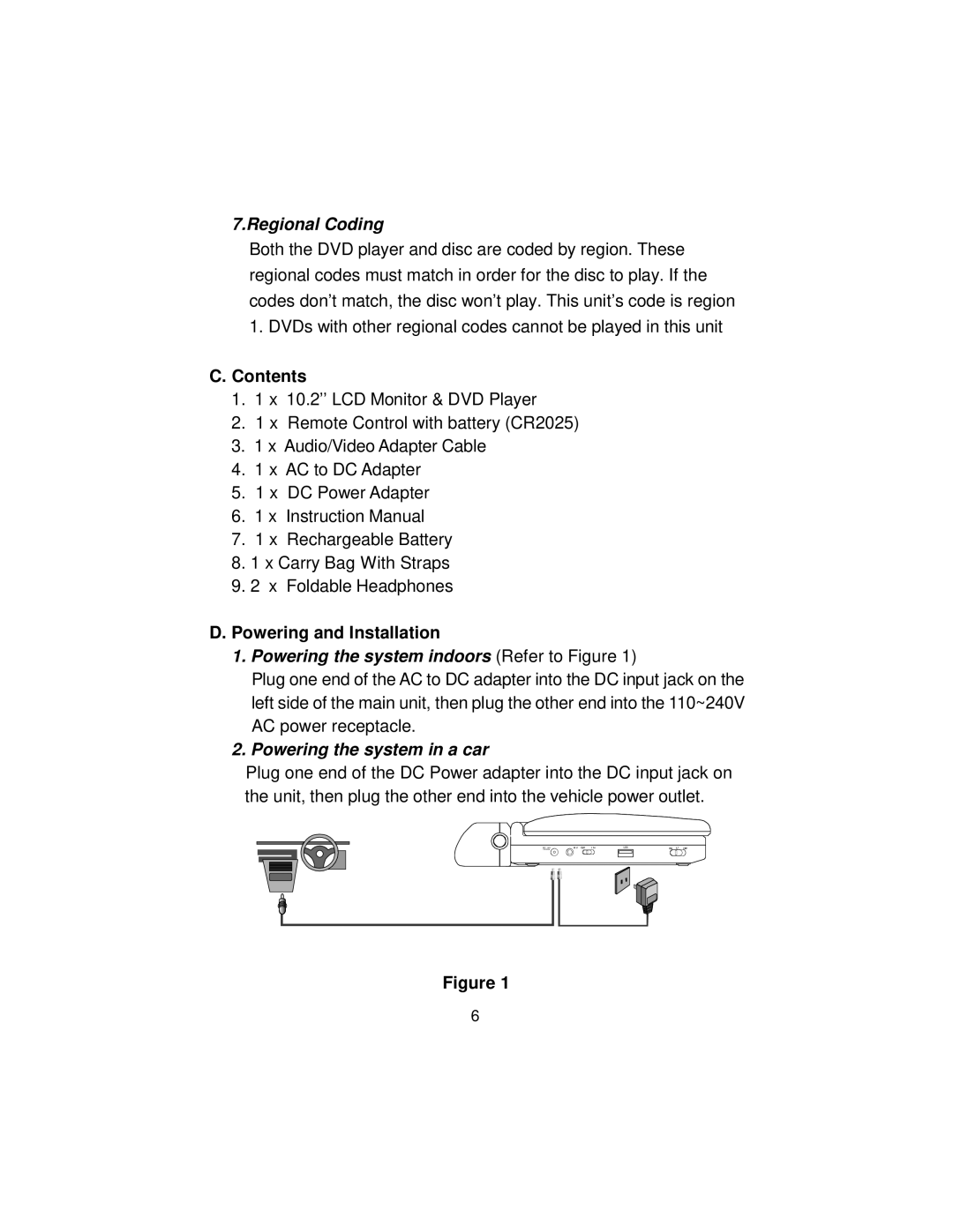 Audiovox D2017PK manual Contents, Powering and Installation 