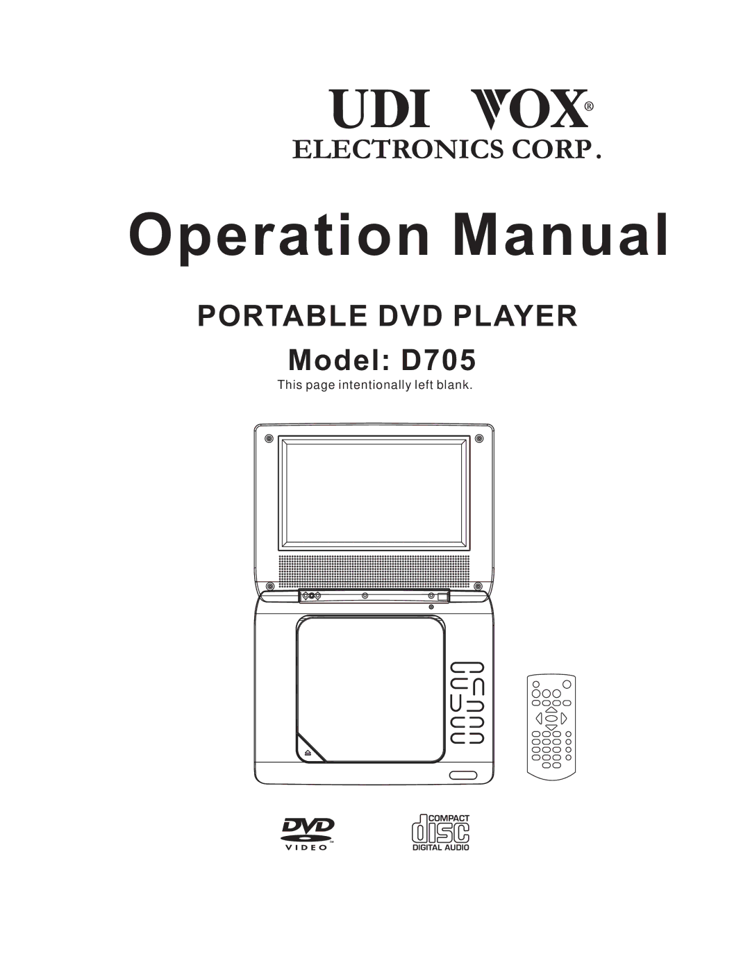 Audiovox D705 operation manual This page intentionally left blank 