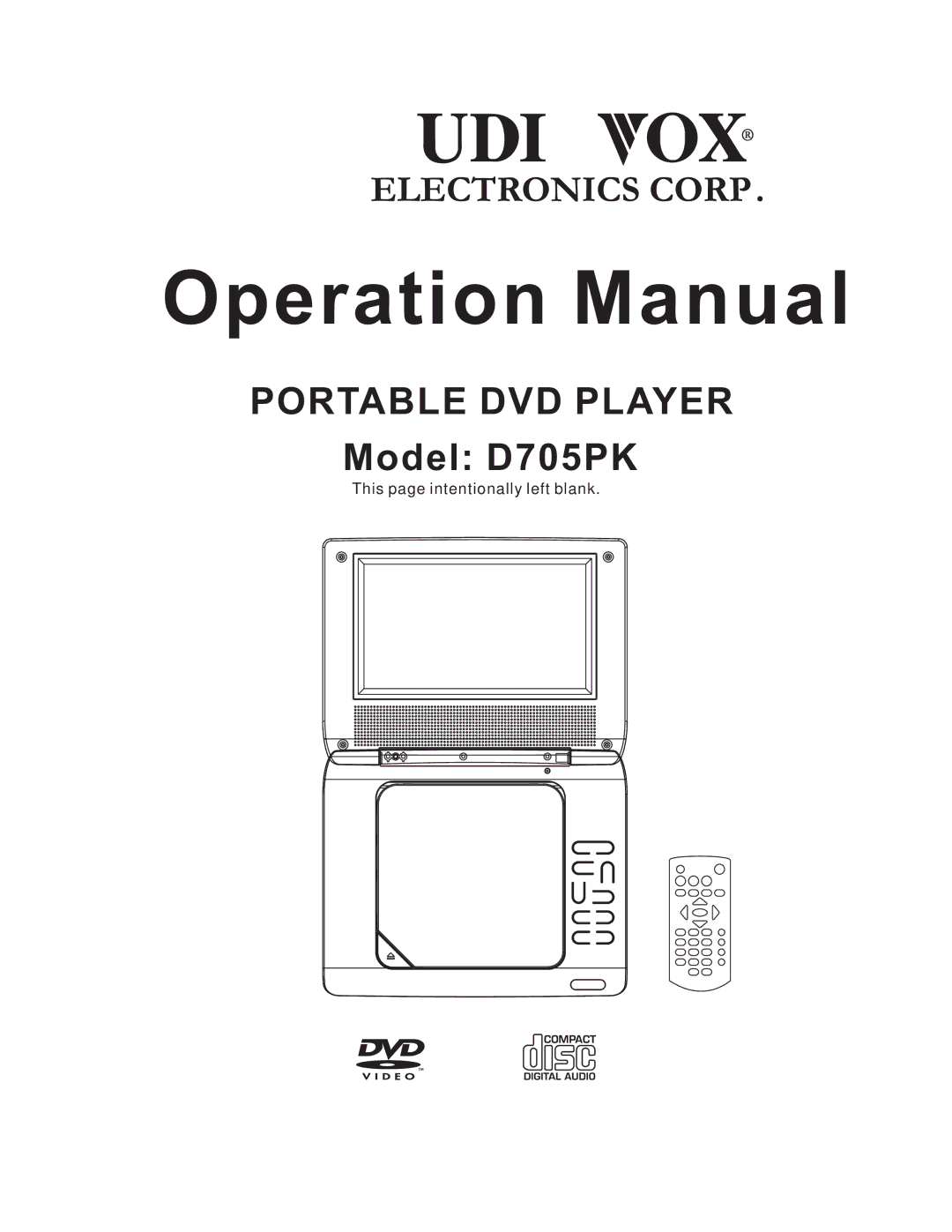 Audiovox D705PK operation manual This page intentionally left blank 